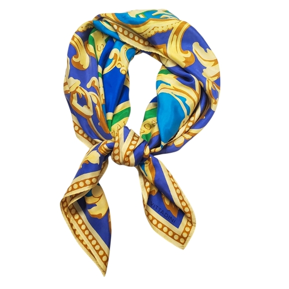 Adrienne Vittadini Accessories - Vntg Adrienne Vittadini Blue and Gold Scarf. 100% Silk. 34.5" x 34.5"